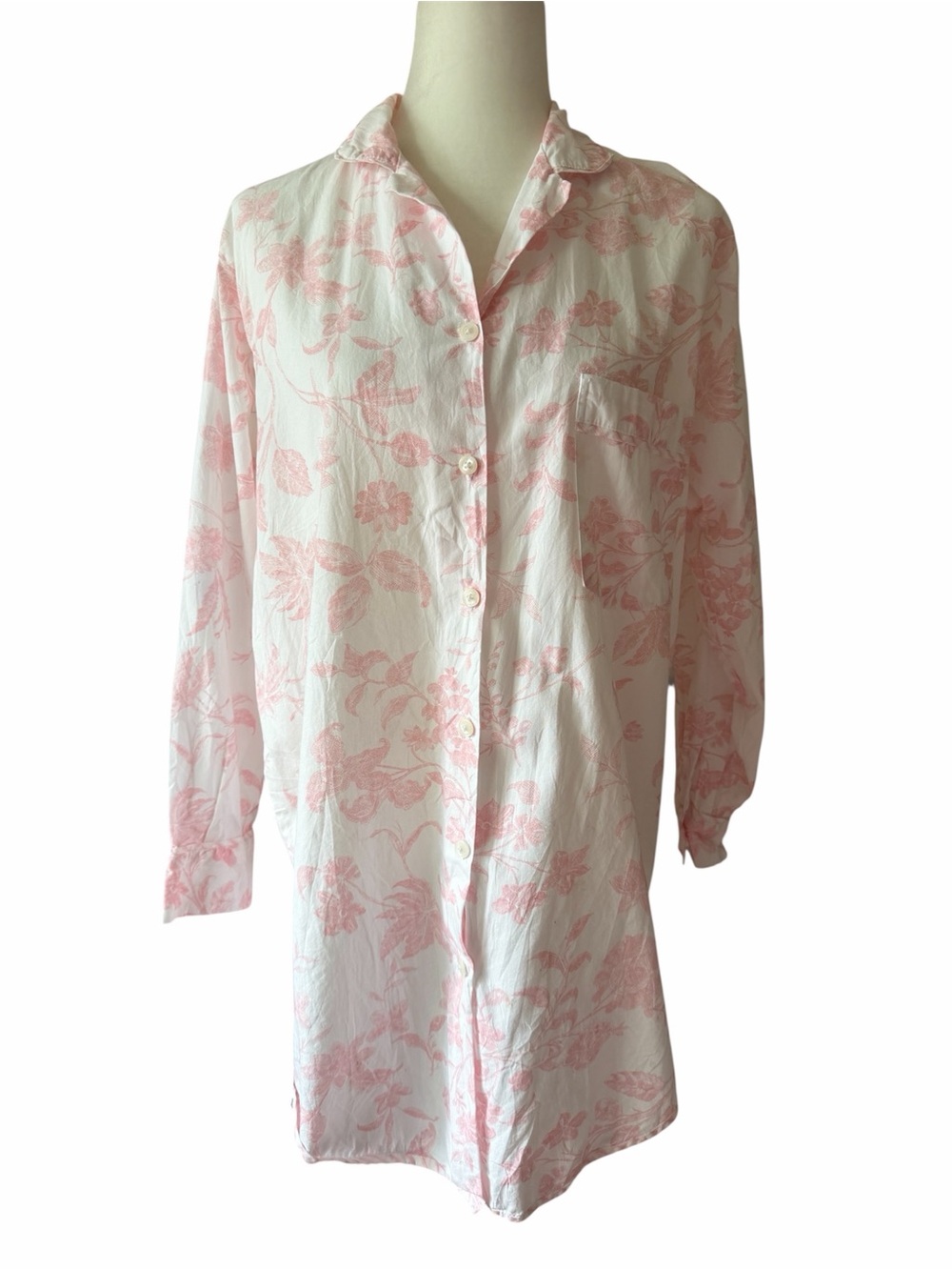 Amor Perfeito Pink Floral Cotton Button-Up Shirt Dress M